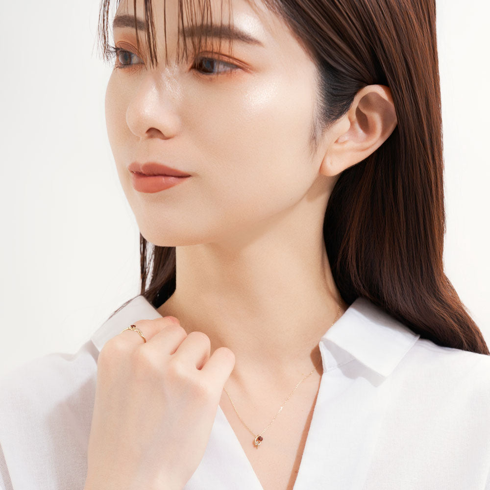 【受注生産】K10 ガーネット＆ダイヤモンド ハートリング｜96-2301