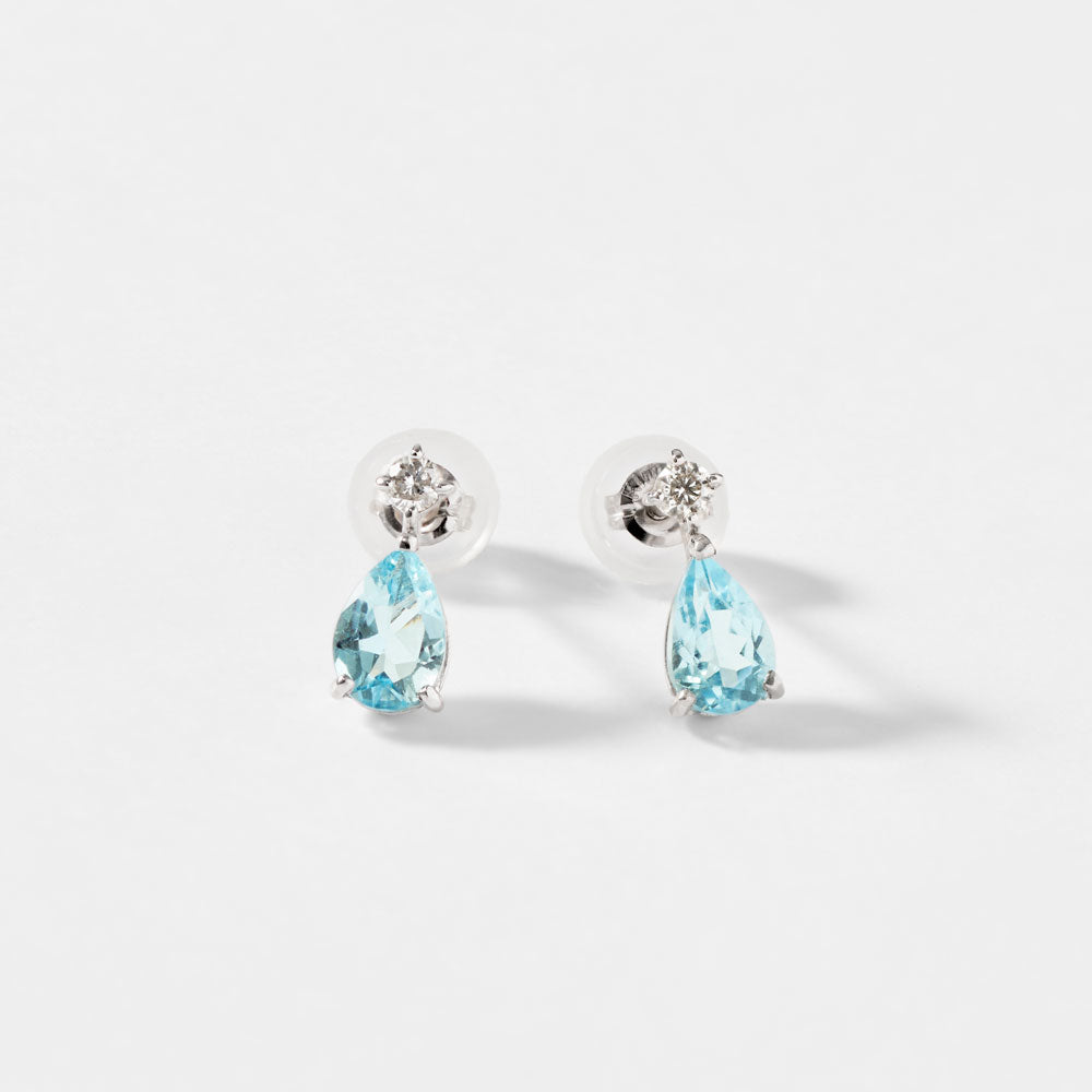 【2026 Summer Collection】K10WG アクアマリン＆ダイヤモンド ピアス｜41-3173