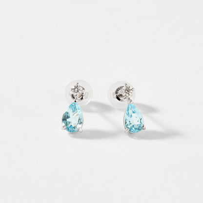 【2026 Summer Collection】K10WG アクアマリン＆ダイヤモンド ピアス｜41-3173