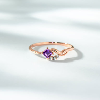 【受注生産】K10PG アメジスト＆ダイヤモンド スクエアリング｜96-2302