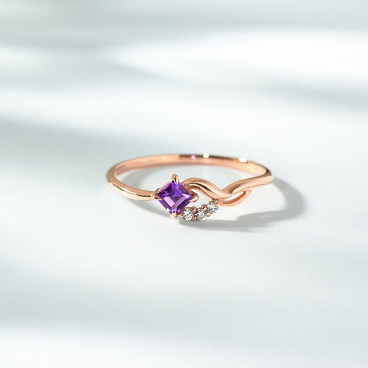 【受注生産】K10PG アメジスト＆ダイヤモンド スクエアリング｜96-2302