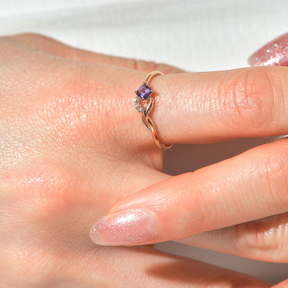 【受注生産】K10PG アメジスト＆ダイヤモンド スクエアリング｜96-2302