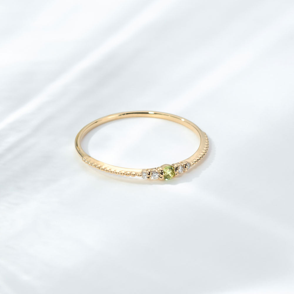 K10 誕生石 ミルデザインリング（8月：ペリドット）｜36-1818