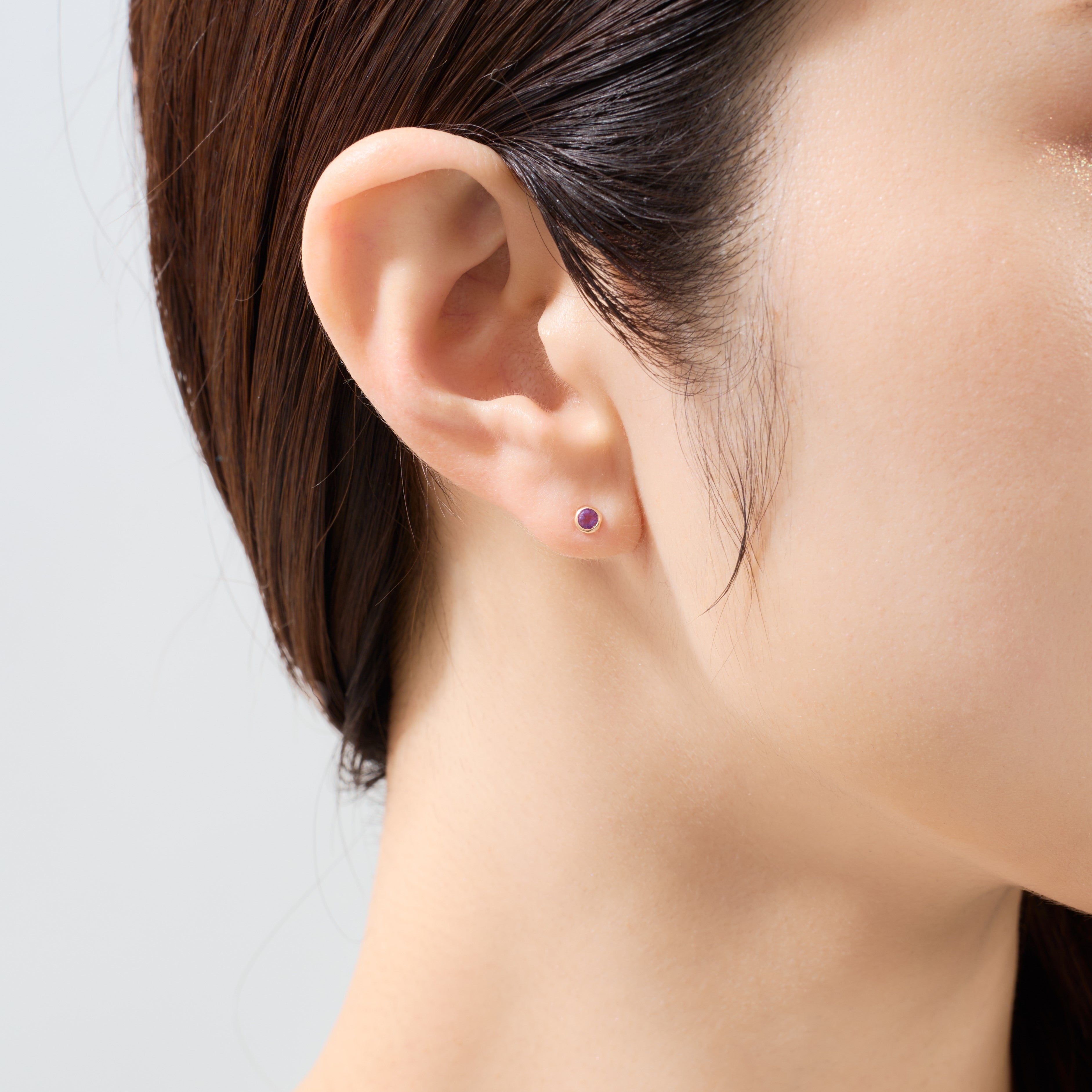 K10 誕生石 サークル スタッドピアス （2月：アメジスト）｜43-1322