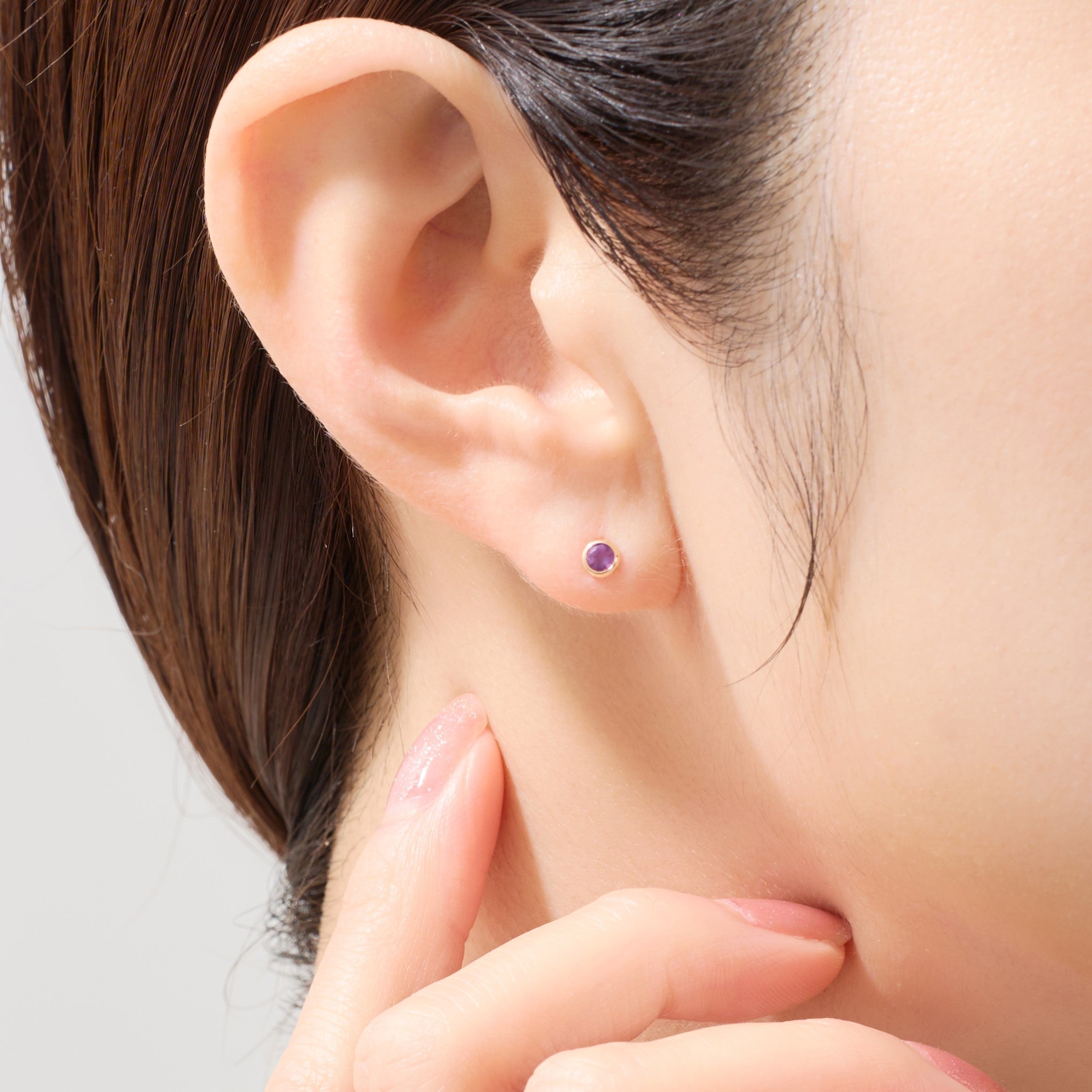K10 誕生石 サークル スタッドピアス （2月：アメジスト）｜43-1322