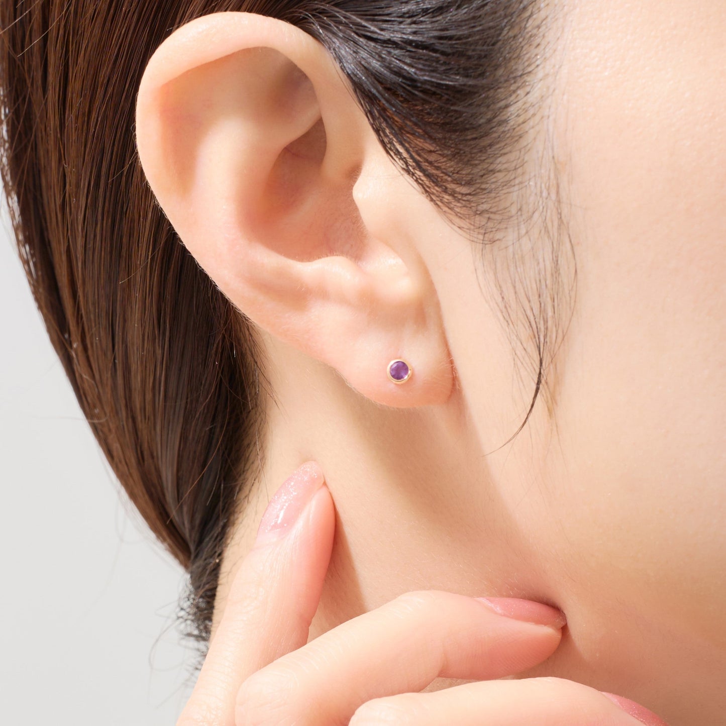 【片耳】K10 一粒 誕生石 サークル スタッドピアス （2月：アメジスト）❘ 43-1482