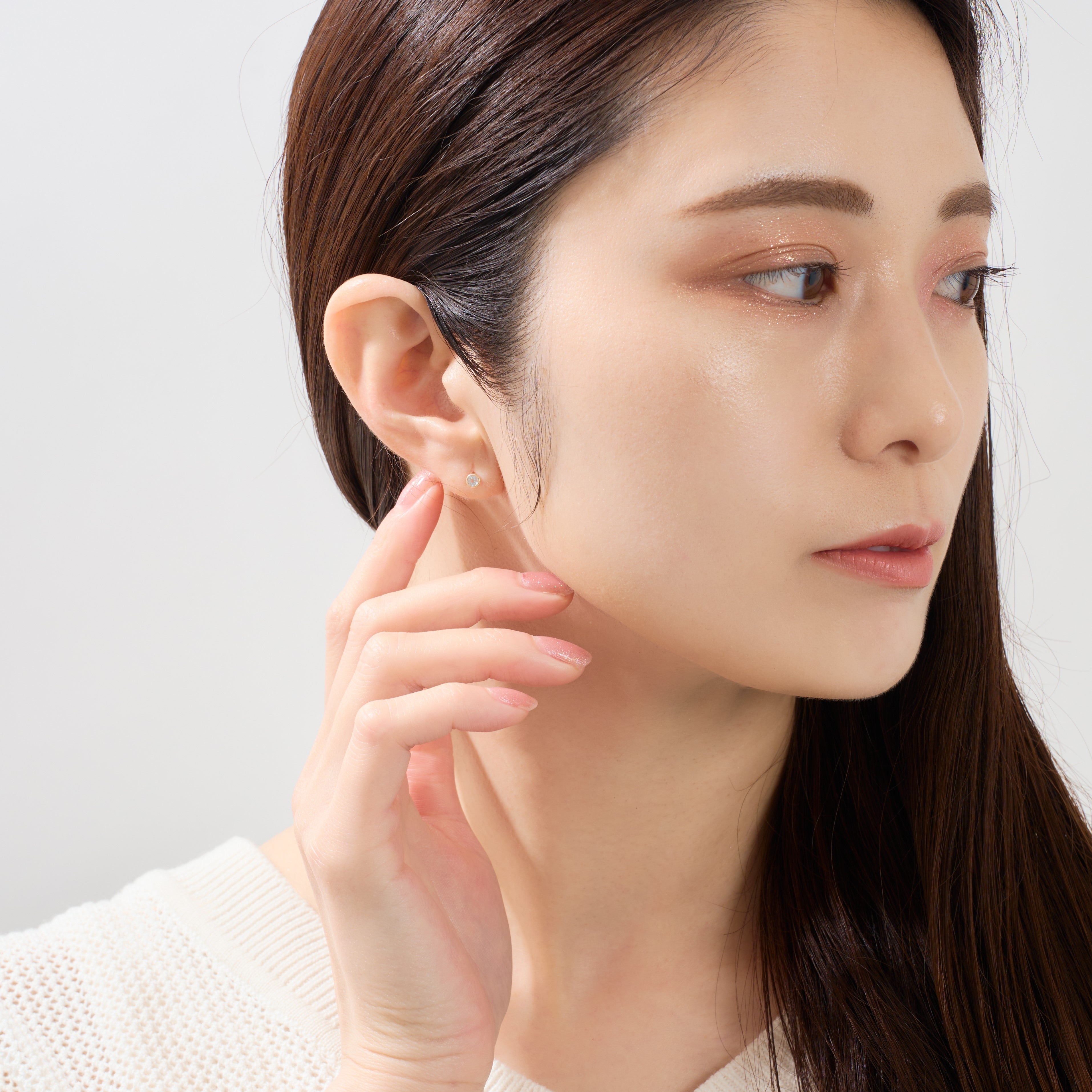 K10 一粒 誕生石 サークル スタッドピアス （3月：アクアマリン）❘ 43-1323