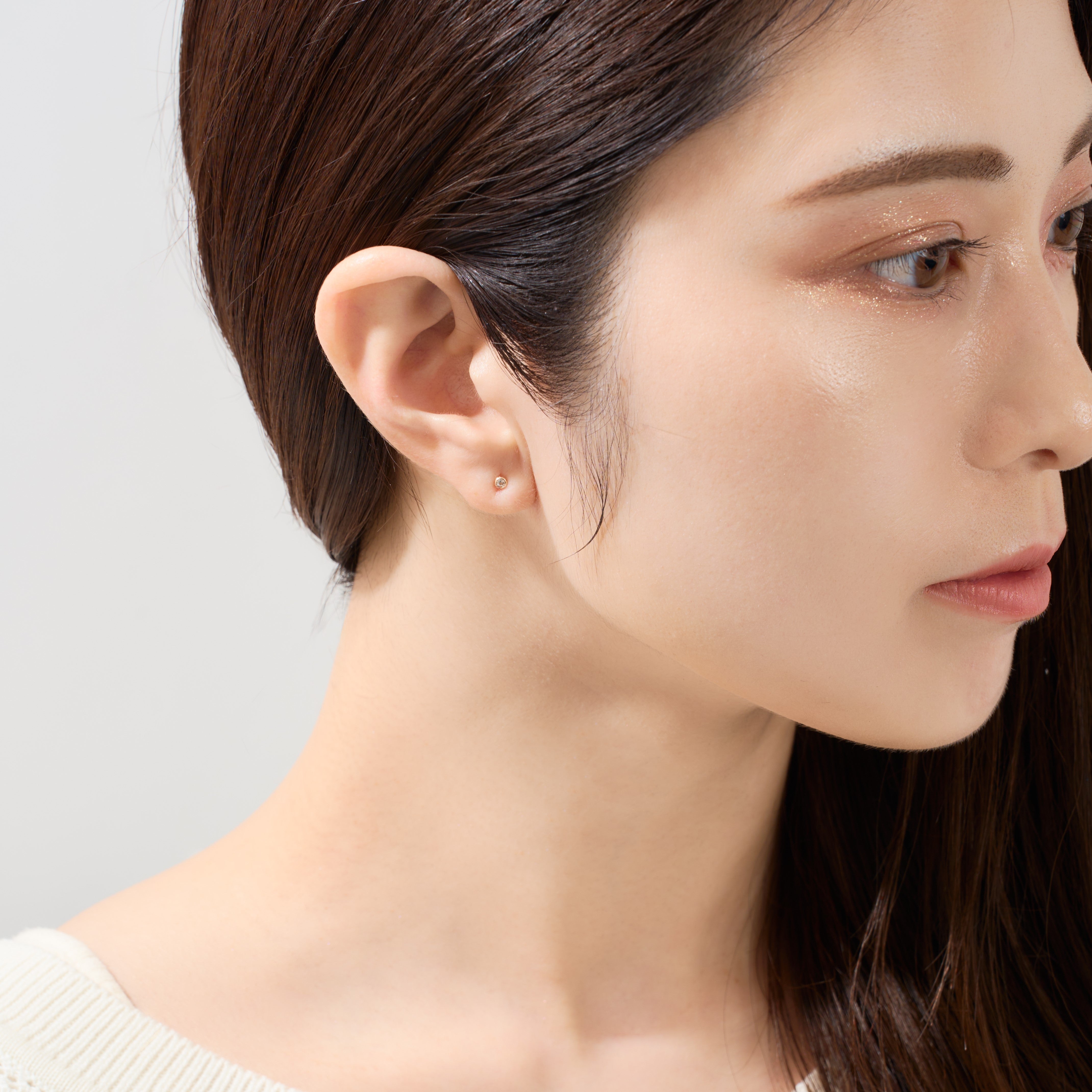 片耳】K10 一粒 誕生石 サークル スタッドピアス （4月：ダイヤモンド