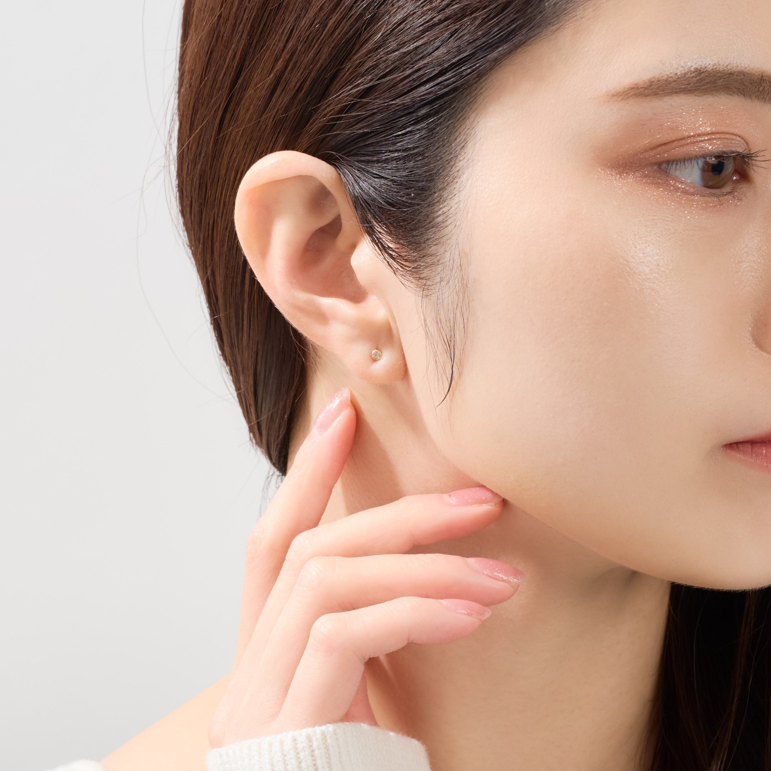片耳】K10 一粒 誕生石 サークル スタッドピアス （4月：ダイヤモンド