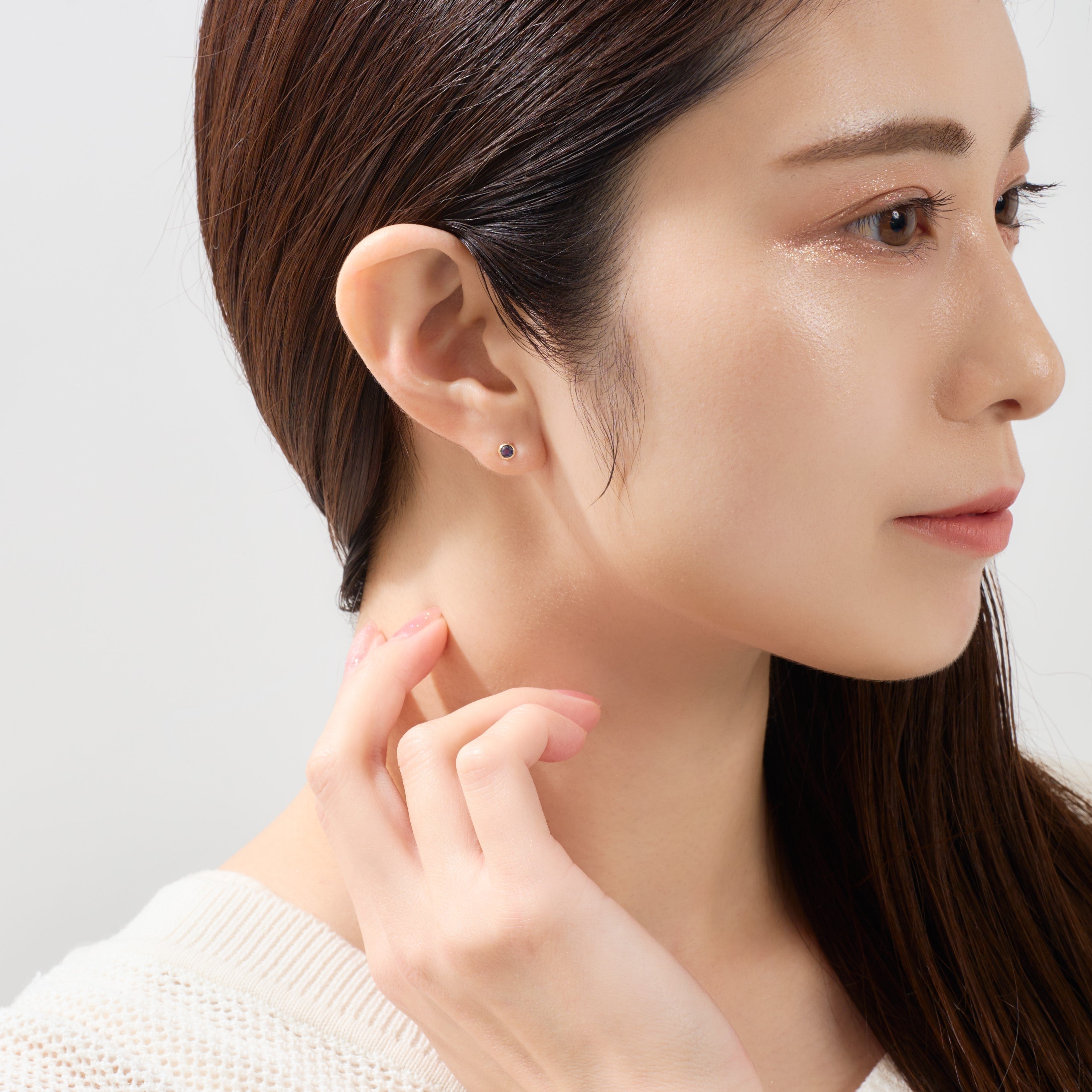 片耳】K10 一粒 誕生石 サークル スタッドピアス （9月：サファイア