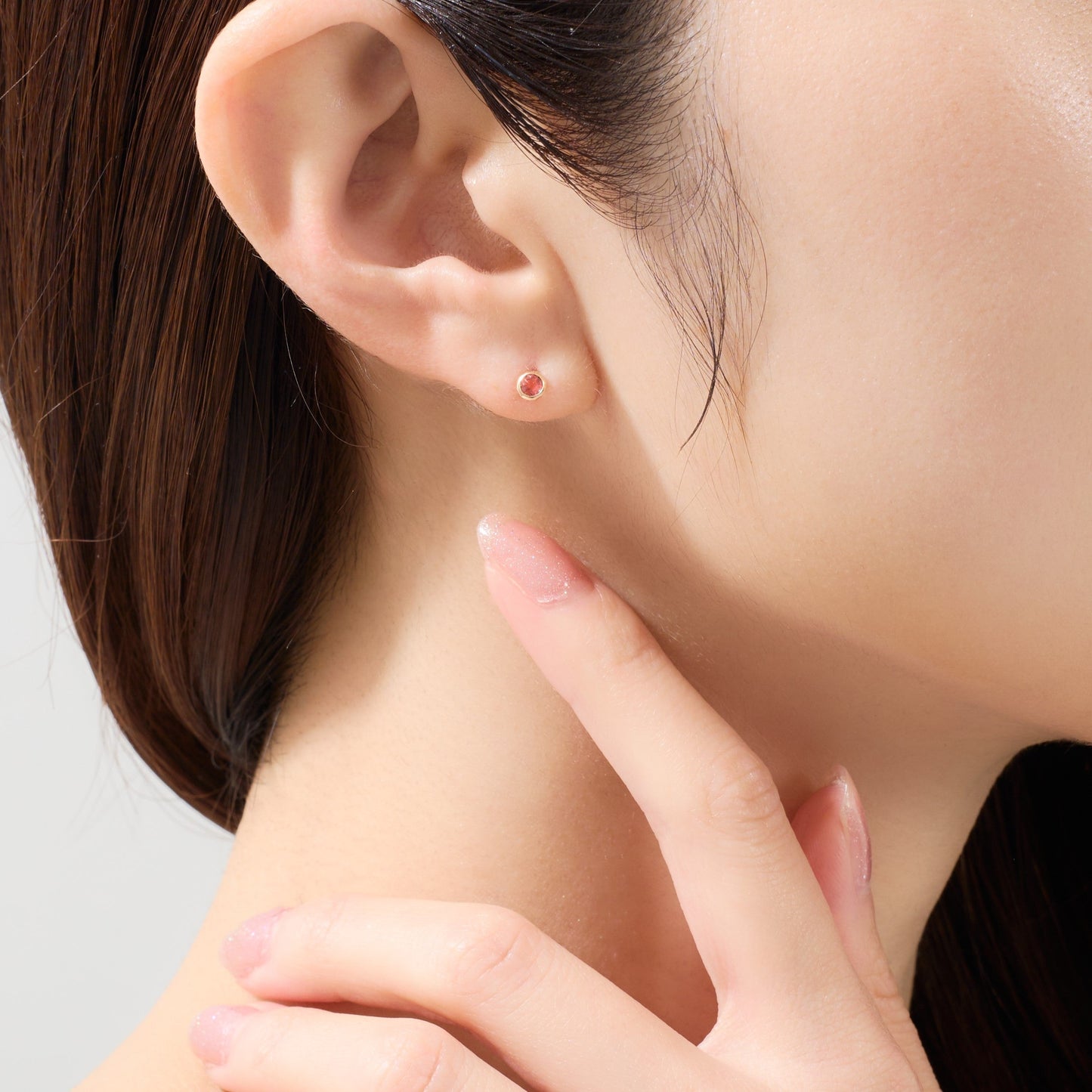 K10 一粒 誕生石 サークル スタッドピアス （10月：ピンクトルマリン）❘ 43-1330