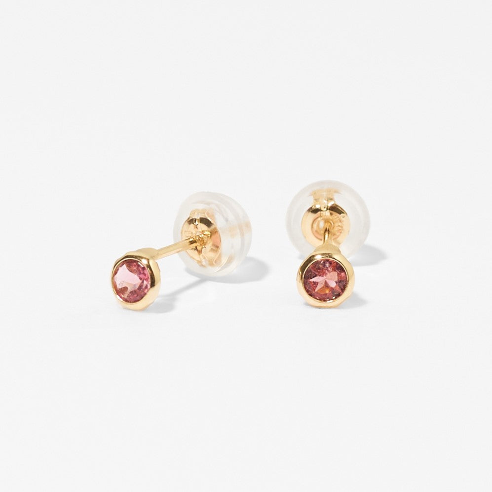 K10 一粒 誕生石 サークル スタッドピアス （10月：ピンクトルマリン）❘ 43-1330