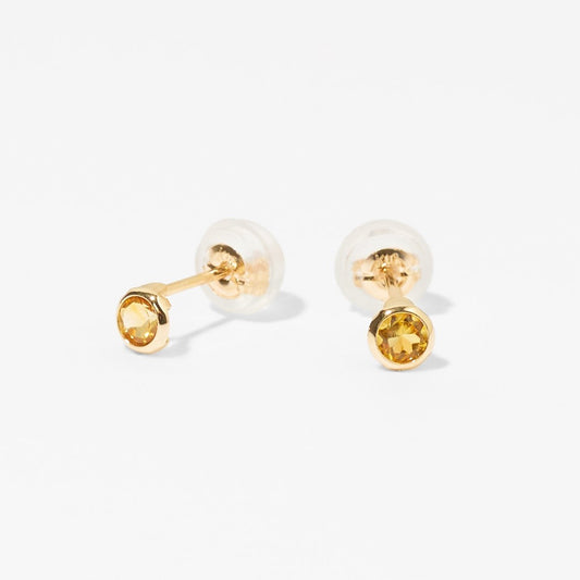 K10 一粒 誕生石 サークル スタッドピアス （11月：シトリン）❘ 43-1331