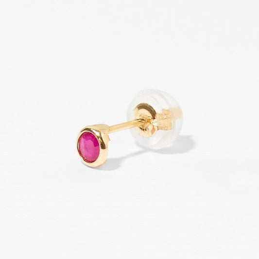 【片耳】K10 一粒 誕生石 サークル スタッドピアス （7月：ルビー）❘ 43-1487