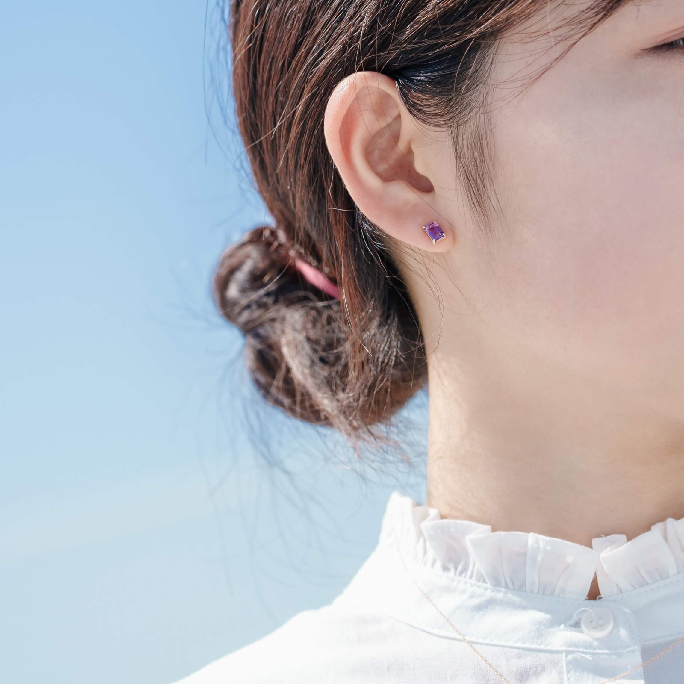 K10 誕生石 スクエア スタッドピアス（2月：アメジスト）｜ 43-8002
