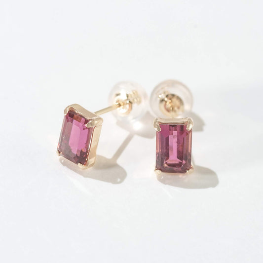 K10 誕生石  スクエア スタッドピアス （10月：ピンクトルマリン）｜ 43-8010