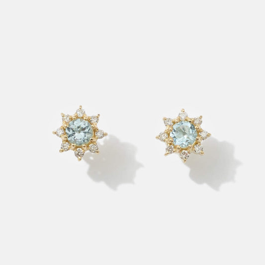 【受注生産】K18 誕生石×ダイヤモンド スタッドピアス （3月：アクアマリン）❘ 96-3042