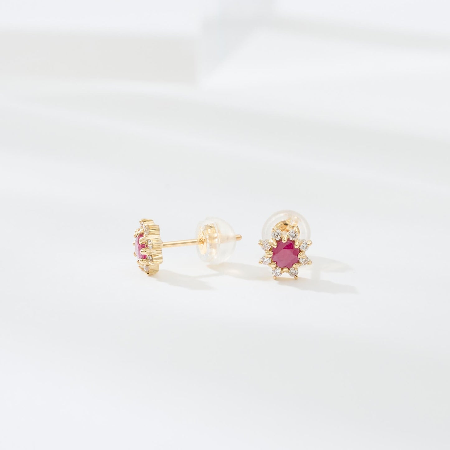 【受注生産】K18 誕生石×ダイヤモンド スタッドピアス （7月：ルビー）❘ 96-3046