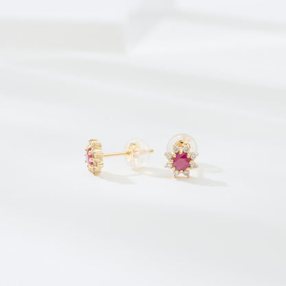【受注生産】K18 誕生石×ダイヤモンド スタッドピアス （7月：ルビー）❘ 96-3046