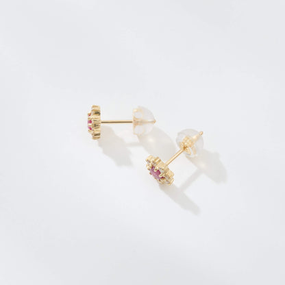 【受注生産】K18 誕生石×ダイヤモンド スタッドピアス （7月：ルビー）❘ 96-3046