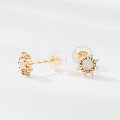 K18 誕生石×ダイヤモンド スタッドピアス （10月：オパール）❘ 96-3049