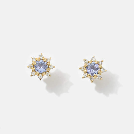 【受注生産】K18 誕生石×ダイヤモンド スタッドピアス （12月：タンザナイト）❘ 96-3051