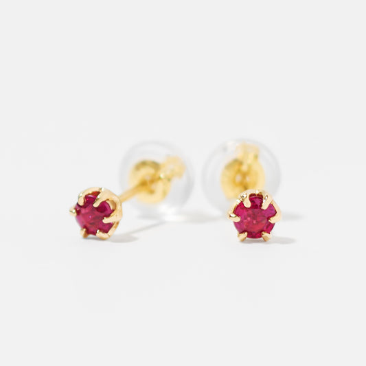 K18 誕生石 スタッドピアス 3mm（7月：ルビー）｜96-3177