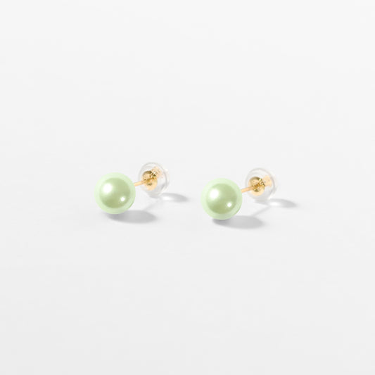 【受注生産】K10 カラーシェルパール スタッドピアス（6mm/ペールグリーン）｜ 96-6927