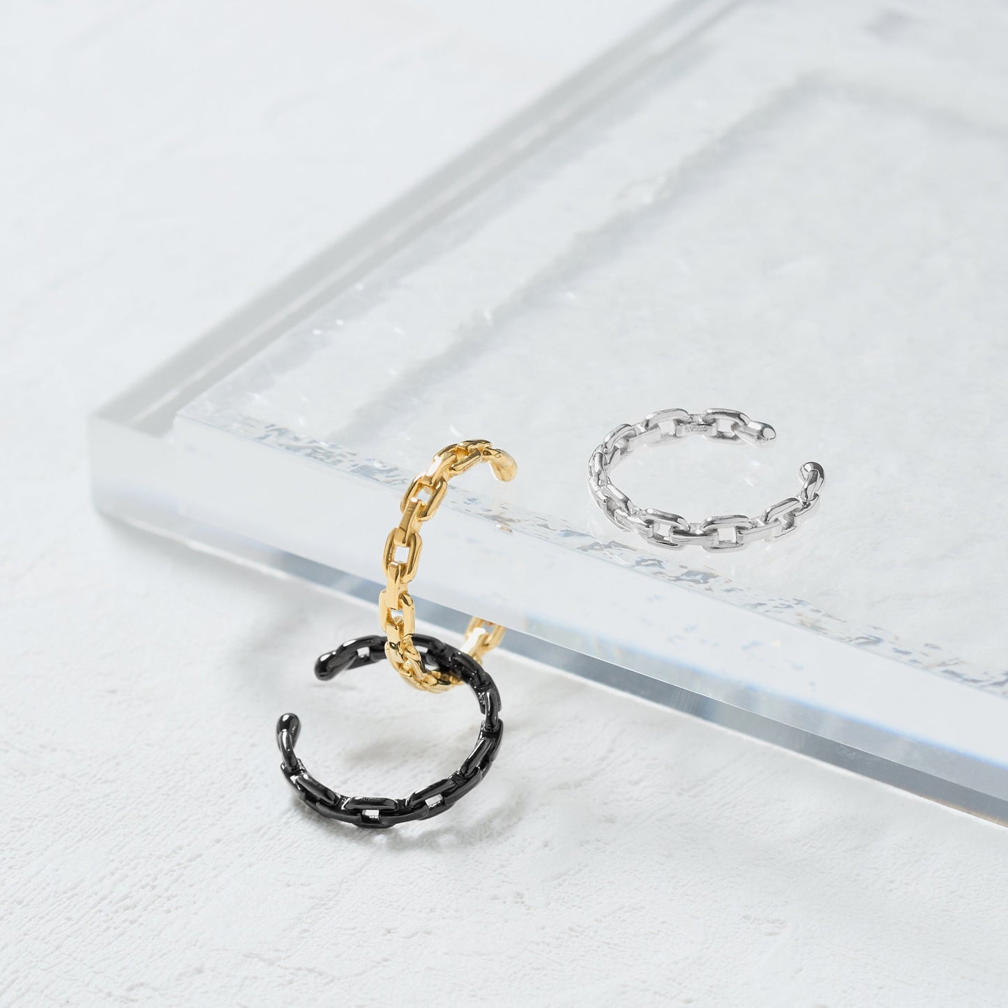 SV925 ユニセックス チェーン風 イヤーカフ（W/Y/B）