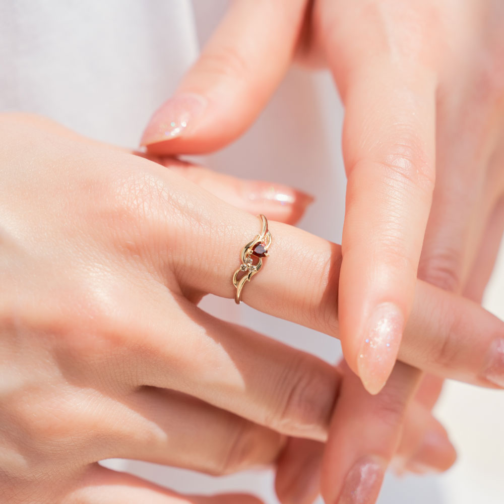 【受注生産】K10 ガーネット＆ダイヤモンド ハートリング｜96-2301