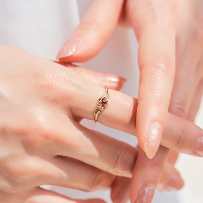 【受注生産】K10 ガーネット＆ダイヤモンド ハートリング｜96-2301