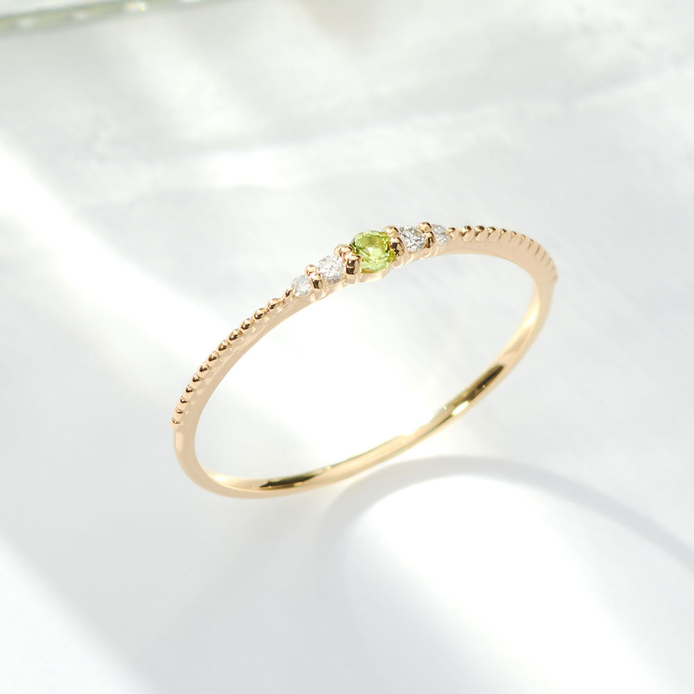K10 誕生石 ミルデザインリング（8月：ペリドット）｜36-1818
