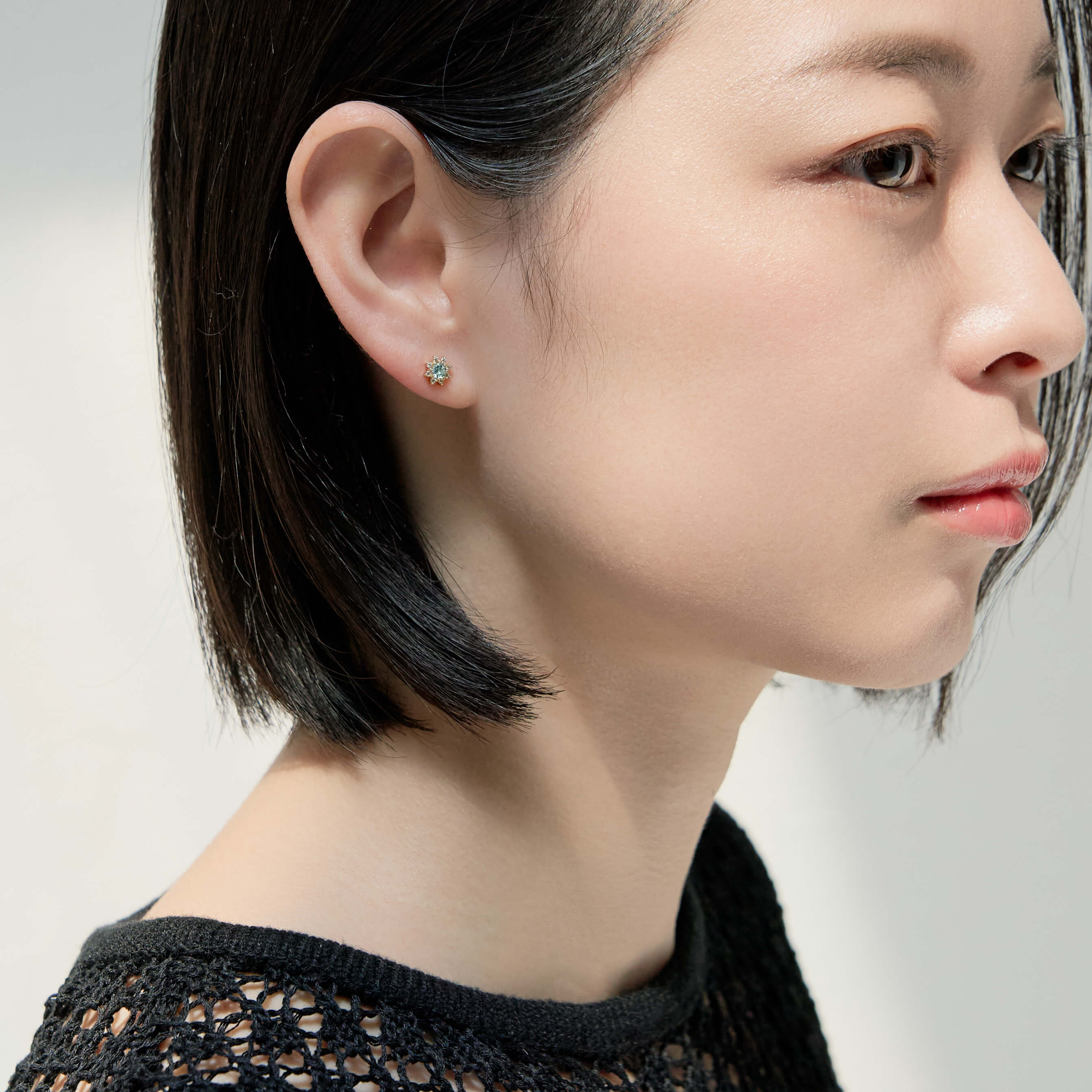 K18 誕生石×ダイヤモンド スタッドピアス （3月：アクアマリン） – L&Co.