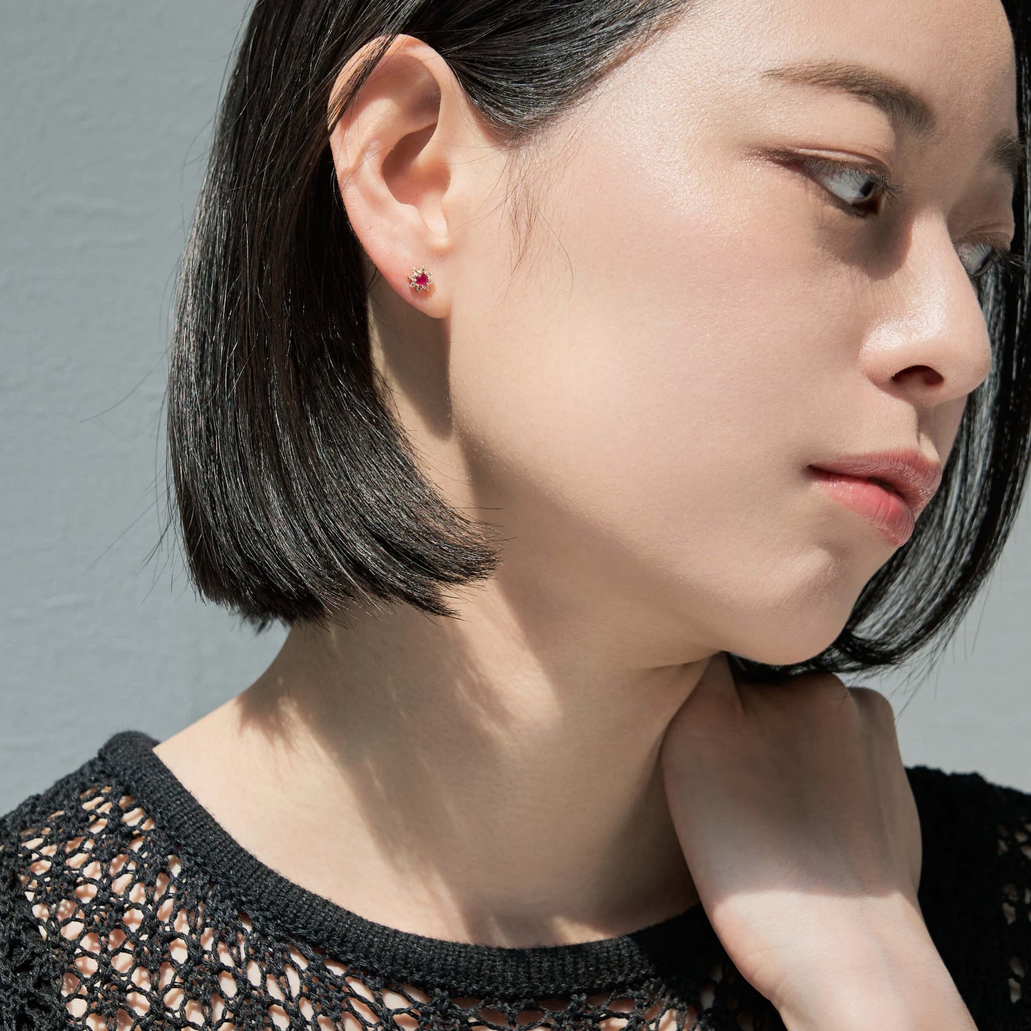 【受注生産】K18 誕生石×ダイヤモンド スタッドピアス （7月：ルビー）❘ 96-3046