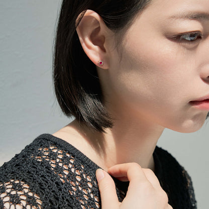 【受注生産】K18 誕生石×ダイヤモンド スタッドピアス （7月：ルビー）❘ 96-3046