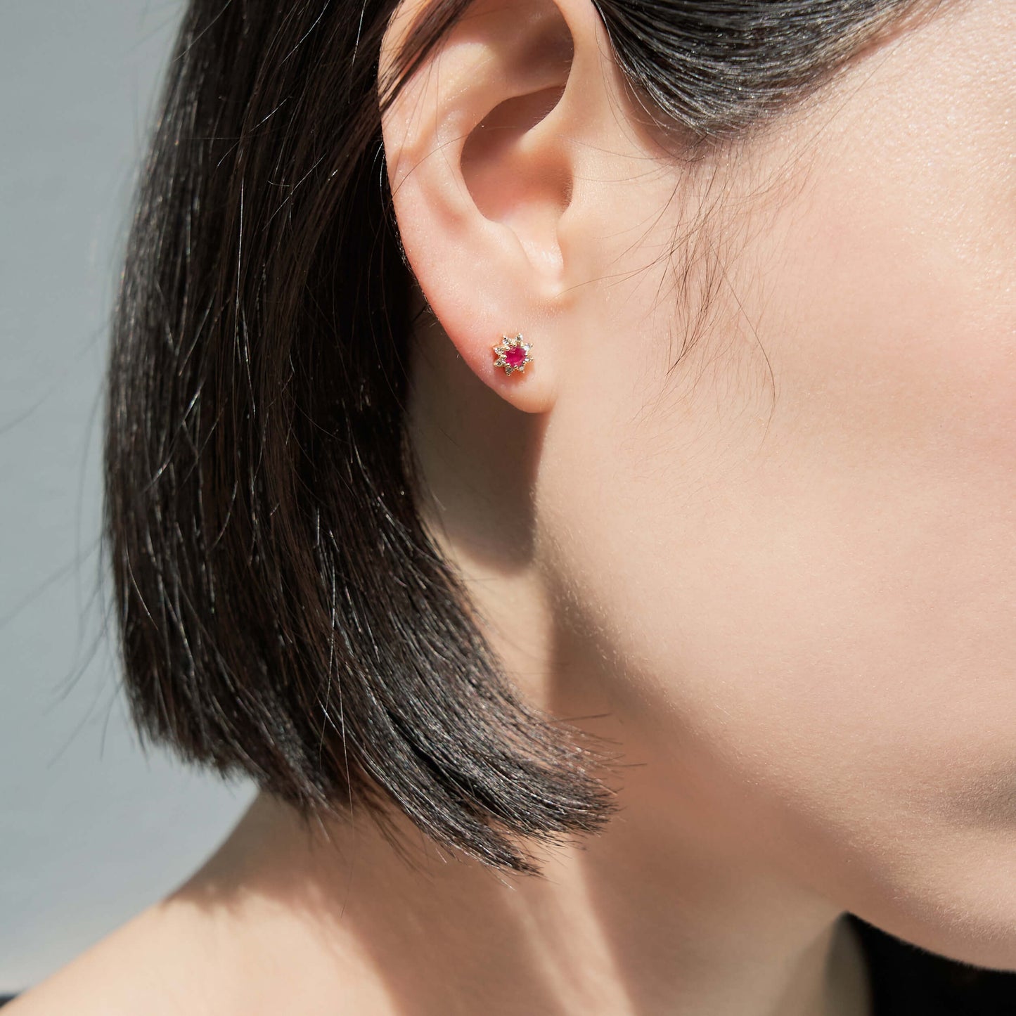 【受注生産】K18 誕生石×ダイヤモンド スタッドピアス （7月：ルビー）❘ 96-3046