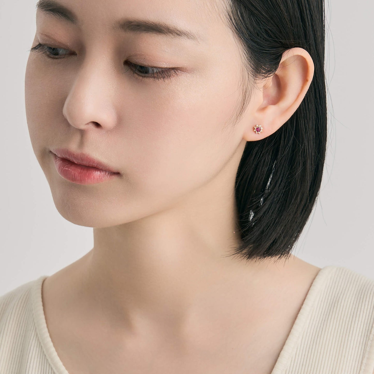 【受注生産】K18 誕生石×ダイヤモンド スタッドピアス （7月：ルビー）❘ 96-3046