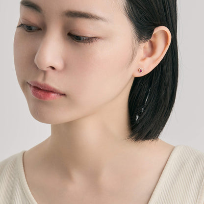 【受注生産】K18 誕生石×ダイヤモンド スタッドピアス （7月：ルビー）❘ 96-3046