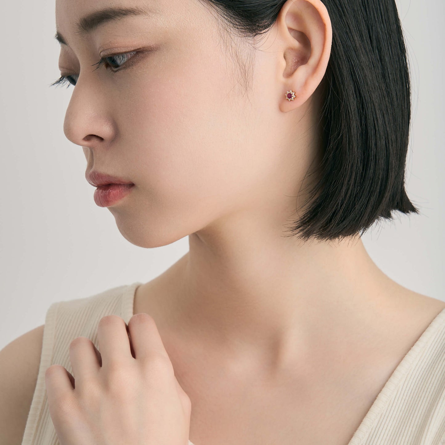 【受注生産】K18 誕生石×ダイヤモンド スタッドピアス （7月：ルビー）❘ 96-3046