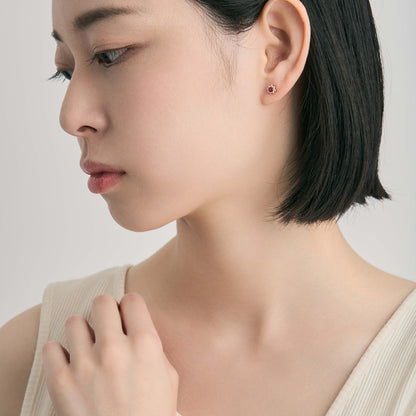 【受注生産】K18 誕生石×ダイヤモンド スタッドピアス （7月：ルビー）❘ 96-3046