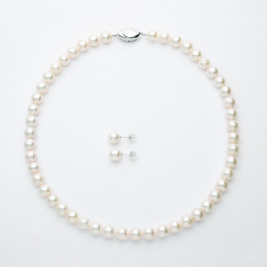 [Made to order] Akoya pearl necklace and earrings or pierced earrings set | 63-8064-8065